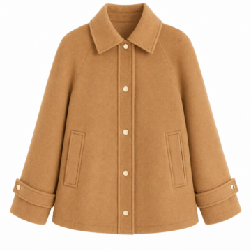 Camel A-Line Jacket with Pointed Collar and Button Cuff Straps