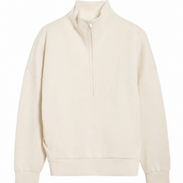 Off-White Oversized Quarter-Zip Mock Neck Sweater
