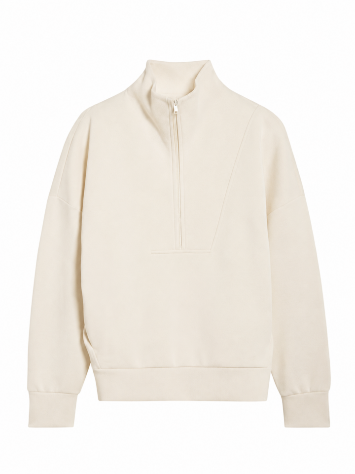 Off-White Oversized Quarter-Zip Mock Neck Sweater