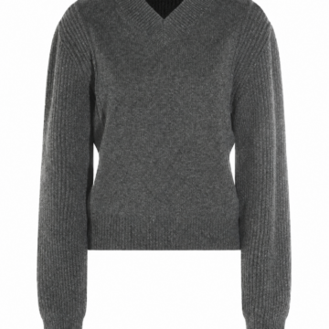 Heather Grey Ribbed V-Neck Knit Sweater