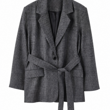 Dark Grey Heathered Belted Relaxed Blazer