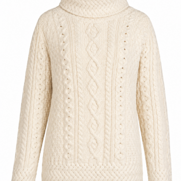 Ivory Turtleneck Cable-Knit Sweater with Cowl Neck