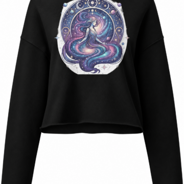 Black Cropped Celestial Graphic Pullover Hoodie