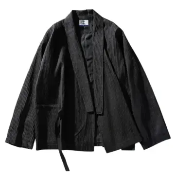 Black Crinkled Open-Front Jacket with Waist Belt