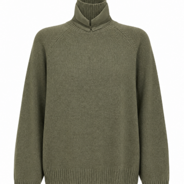 Olive Green Mock Neck Sweater with V-Notch and Raglan Sleeves