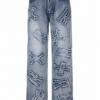 Medium Wash Straight Leg Jeans with Appliqué Details