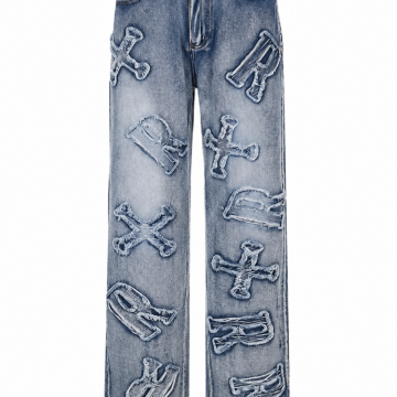 Medium Wash Straight Leg Jeans with Appliqué Details