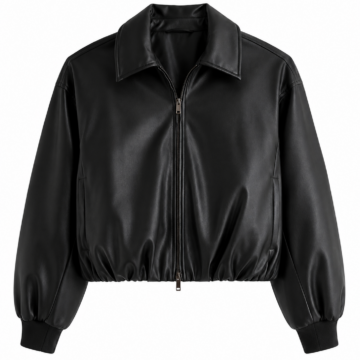 Black Cropped Faux Leather Moto Jacket