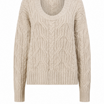 Light Oatmeal Cable-Knit Sweater with Scoop Neck