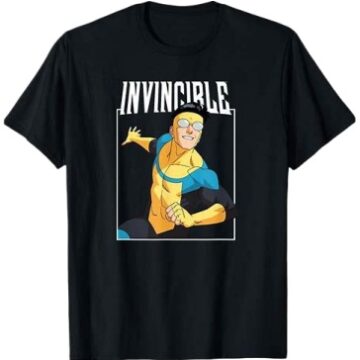 Black Crew Neck Graphic T-Shirt with Invincible Superhero Print