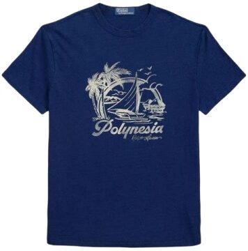 Navy Blue Crew Neck Polinesia Graphic T-Shirt